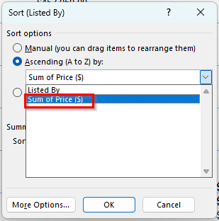 Advanced Sorting Menu
