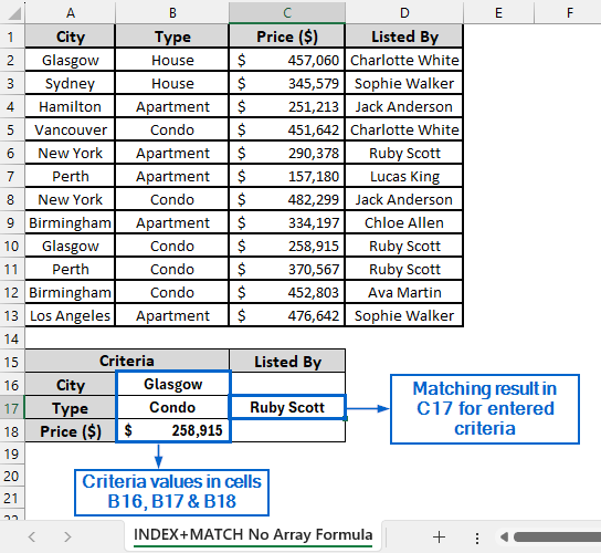 INDEX MATCH Without Array Formula