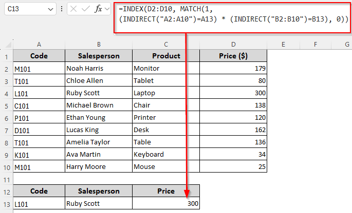Nesting the INDEX, MATCH, and INDIRECT Functions to Find Values Based on Multiple Conditions