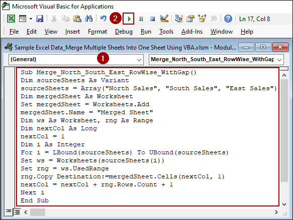 Merging Multiple Sheets Column-wise Into One Sheet with VBA