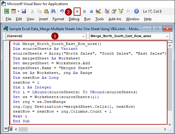 Merging Multiple Sheets Row-wise into One Sheet with VBA