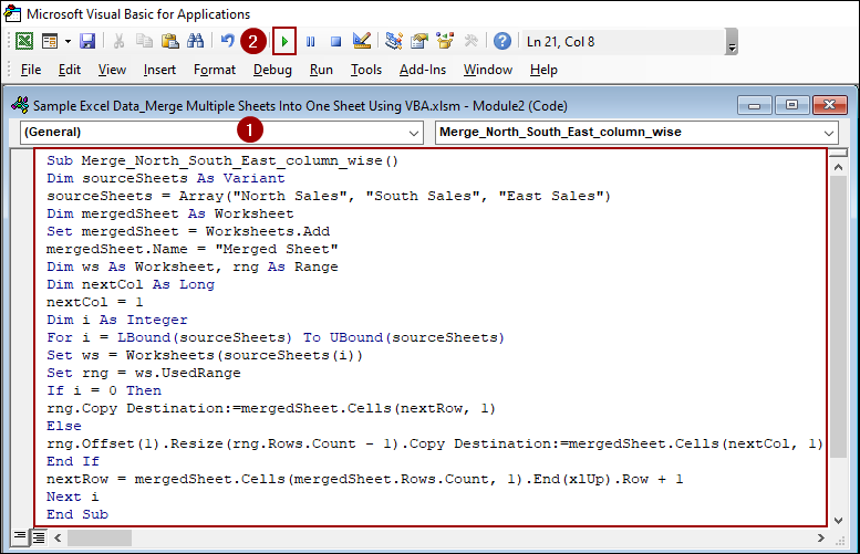 Merging Multiple Sheets Column-wise Into One Sheet with VBA