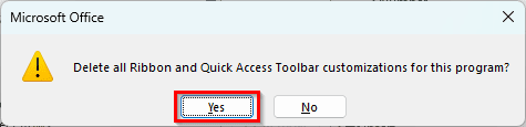 Resetting the Excel Ribbon