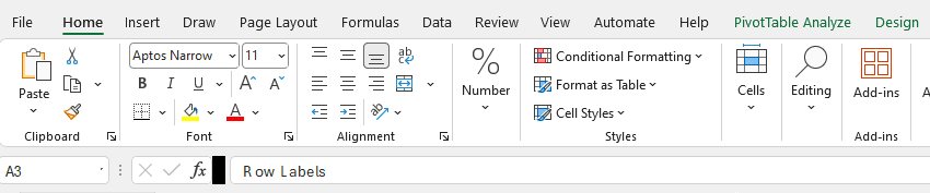 Adding PivotTable Analyze Tab to the Ribbon