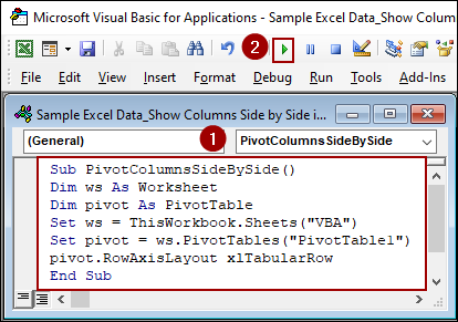 Embedding VBA Code to Display Columns Side by Side in Pivot Table