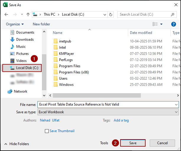 Saving the Workbook to Local Disk
