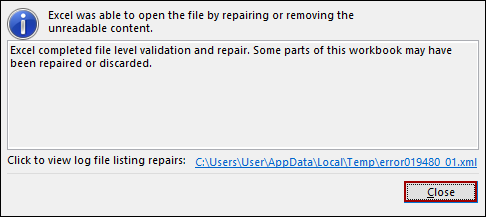 Repairing the File Using Open and Repair Tool