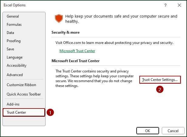 Updating Trust Center Settings
