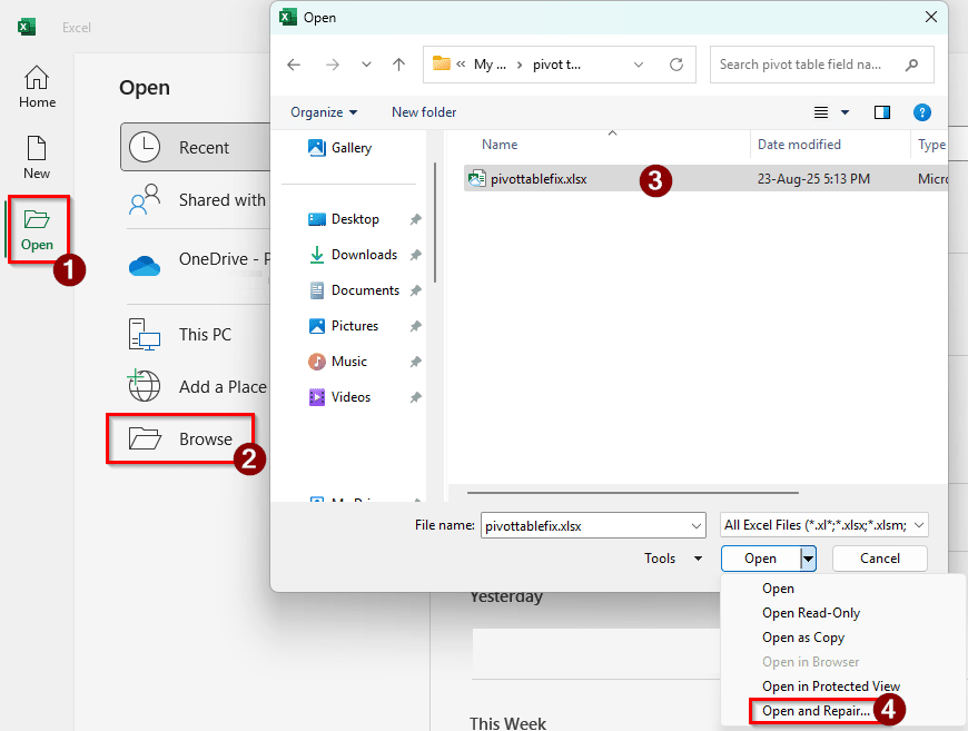 Repair the Excel File