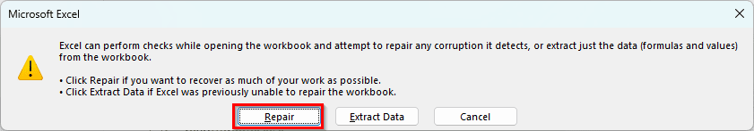 Repair the Excel File