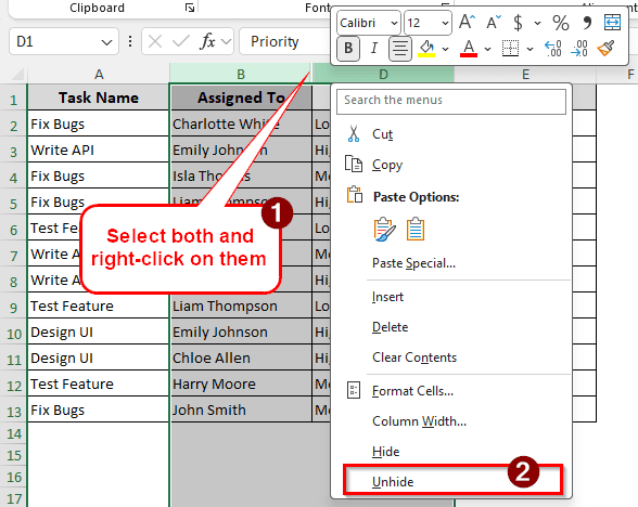 Unhide Columns to Check for Issues