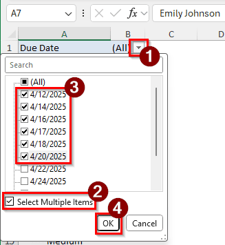 Manually Selecting the Dates of the Range