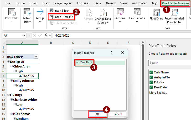 Filtering Date Range Using the Timeline