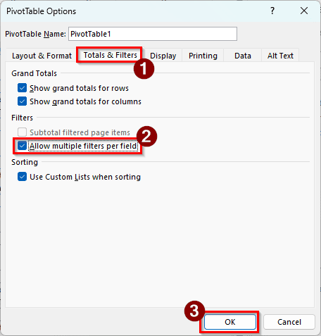 Adding Multiple Filters to Columns