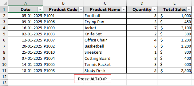 Applying PivotTable and PivotChart Wizard Tool
