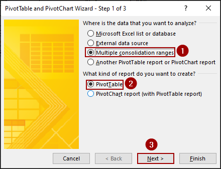 Applying PivotTable and PivotChart Wizard Tool
