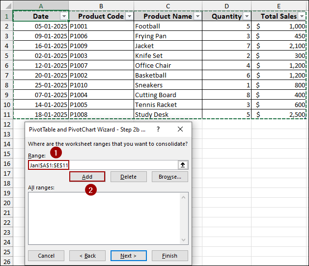 Applying PivotTable and PivotChart Wizard Tool