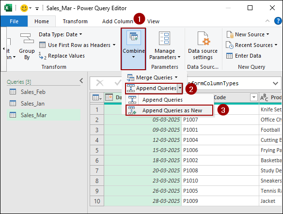 Using Append Queries Feature from Power Query