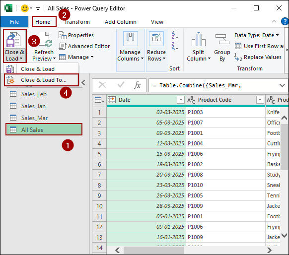 Using Append Queries Feature from Power Query