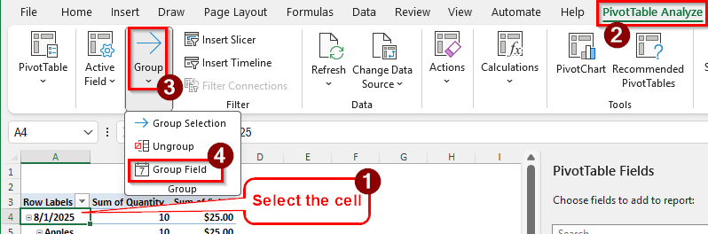 Steps for Grouping a Pivot Table by Week in Excel