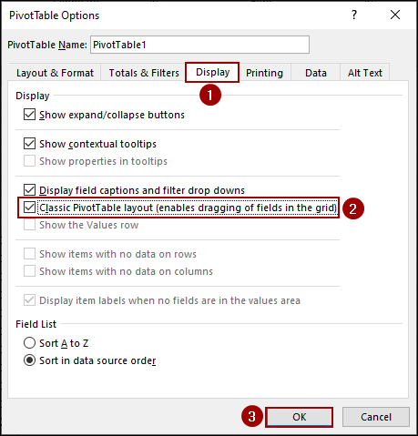 Using Classic Pivot Table Layout Feature