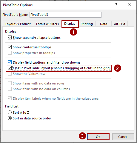 Applying Classic Pivot Table Layout Feature