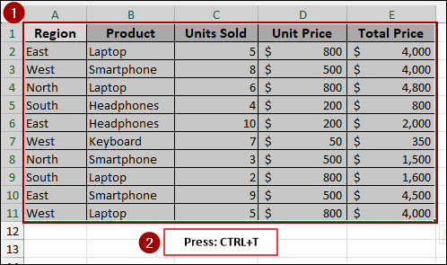 Convert Data to an Excel Table