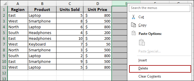 Remove Blank Columns