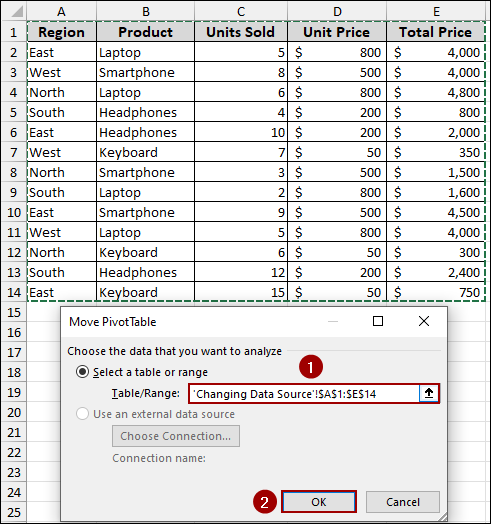 Change the Data Source Range