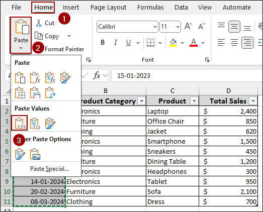 Removing Extra Space from the Date Column in the Main Data Table