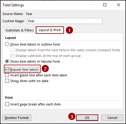Applying Field Settings Option to Repeat Single Row Label