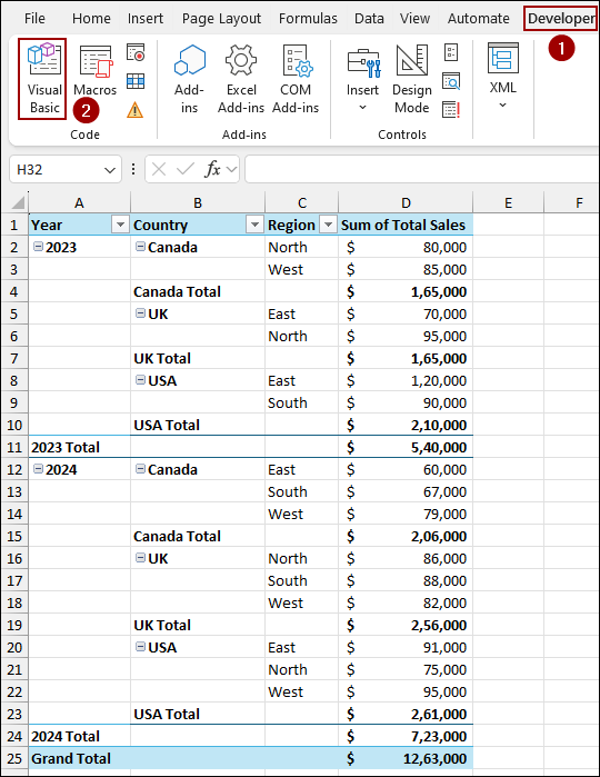Using VBA Code to Repeat Row Labels in Pivot Table