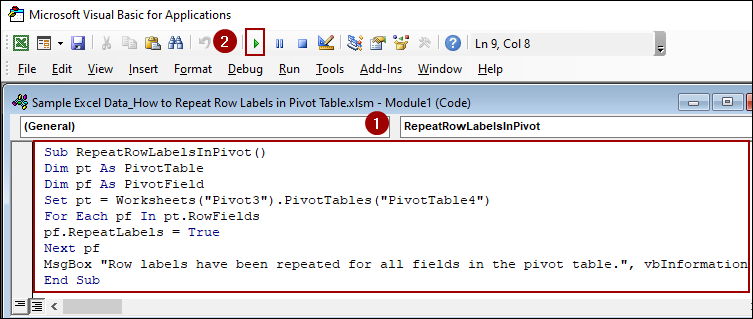 Using VBA Code to Repeat Row Labels in Pivot Table
