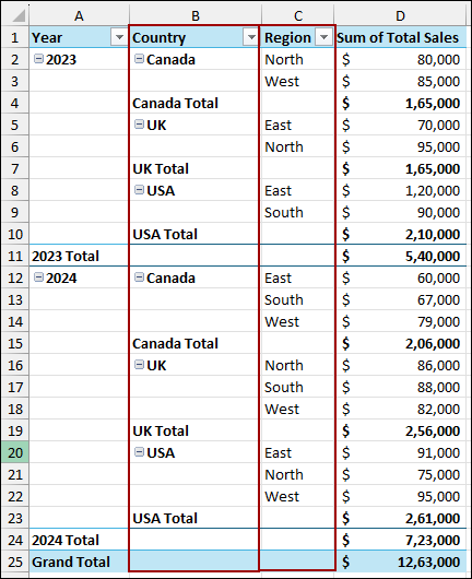 Using Report Layout Feature to Repeat All Row Labels
