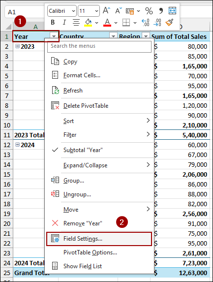 Applying Field Settings Option to Repeat Single Row Label