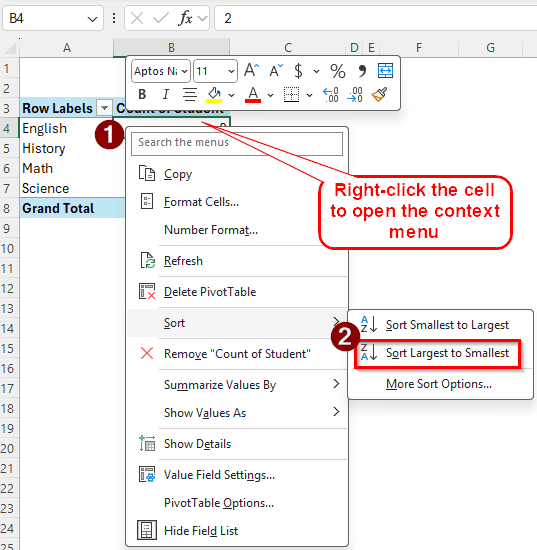 Sorting from Context Menu