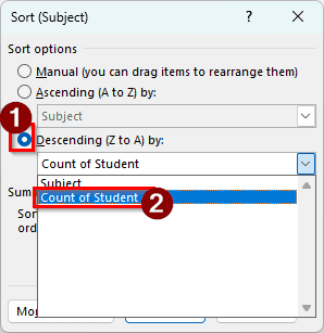 Sorting from More Sort Options
