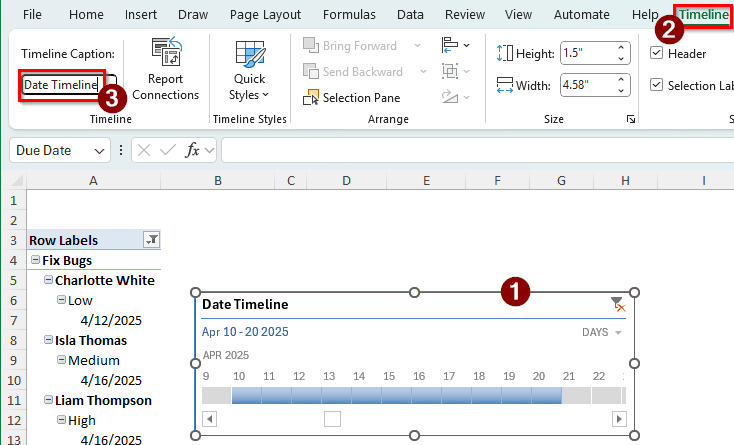 Customizing the Pivot Table Timeline