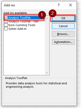 Using Data Analysis Toolpak