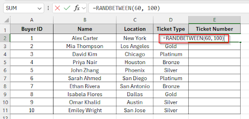 Generate with Excel’s RANDBETWEEN Function