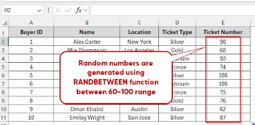 Generate with Excel’s RANDBETWEEN Function