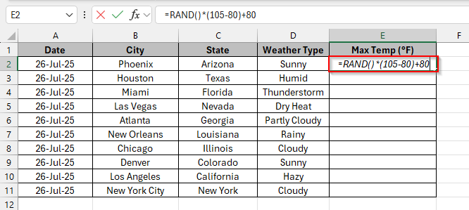 Inserting the RAND Function with a Custom Formula