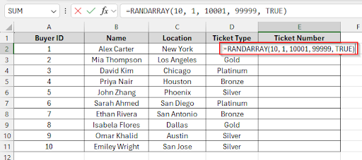 Using the RANDARRAY Function