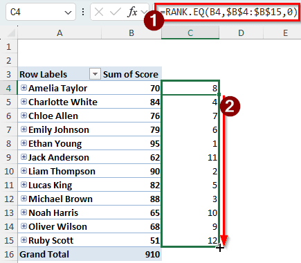 Inserting RANK Functions with the Pivot Table