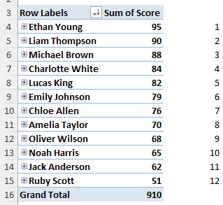 Inserting RANK Functions with the Pivot Table