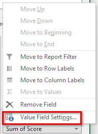 Sorting in Value Field Settings to Rank in a Pivot Table