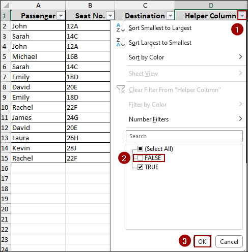 Using COUNTIF Function & a Helper Column to Remove Both Duplicates