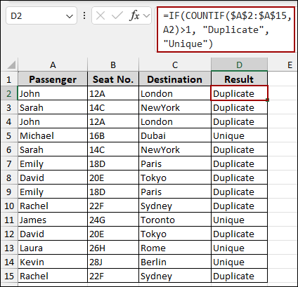 Combination of IF and COUNTIF Functions