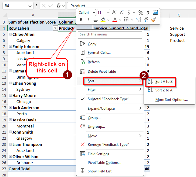 Steps for Sorting a Pivot Table in Excel by a Custom List