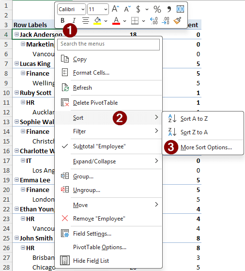 Moving the Row Labels Manually